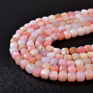 6MM Pink Opal Gemstone Grade AA Micro Faceted Square Cube Loose Beads (P3)