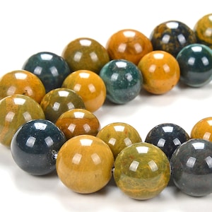 Natural Ocean Jasper Yellow Green Gemstone Grade AA Round 12MM 13MM 14MM Loose Beads (D191)