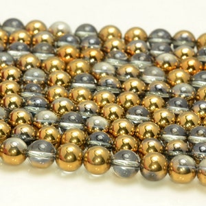 8mm Titanium Gold Natural Mystic Quartz Gemstone Round Loose Beads 15.5 inch Full Strand (90187530-708A)