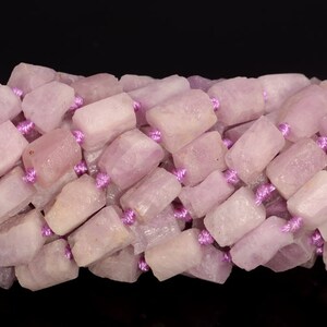 Genuine Natural Rough Kunzite Gemstone Pink Grade AAA 7x6-10x8MM Faceted Round Tube Loose Beads image 1