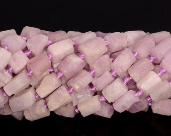 Genuine Natural Rough Kunzite Gemstone Pink Grade AAA 7x6-10x8MM Faceted Round Tube Loose Beads