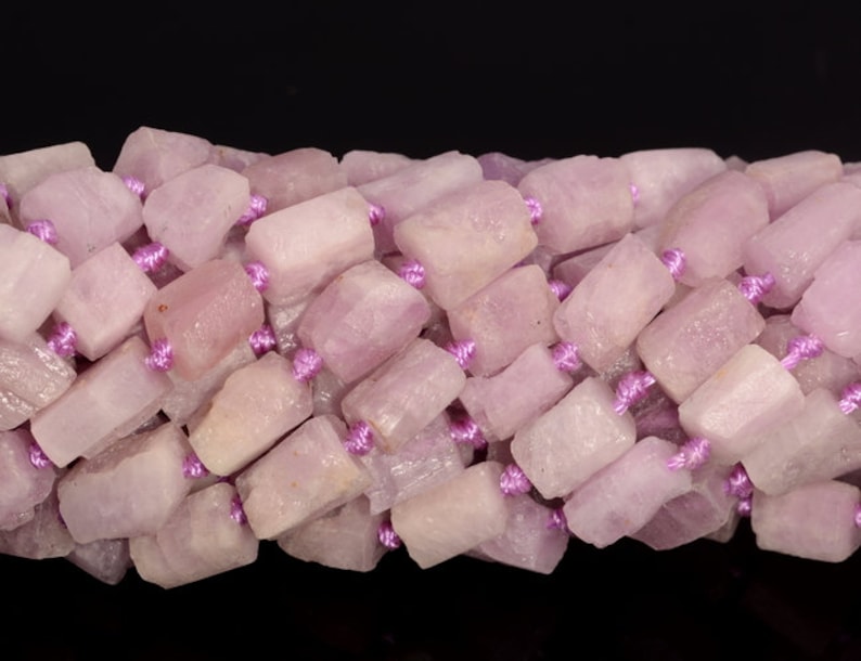 Genuine Natural Rough Kunzite Gemstone Pink Grade AAA 7x6-10x8MM Faceted Round Tube Loose Beads image 1
