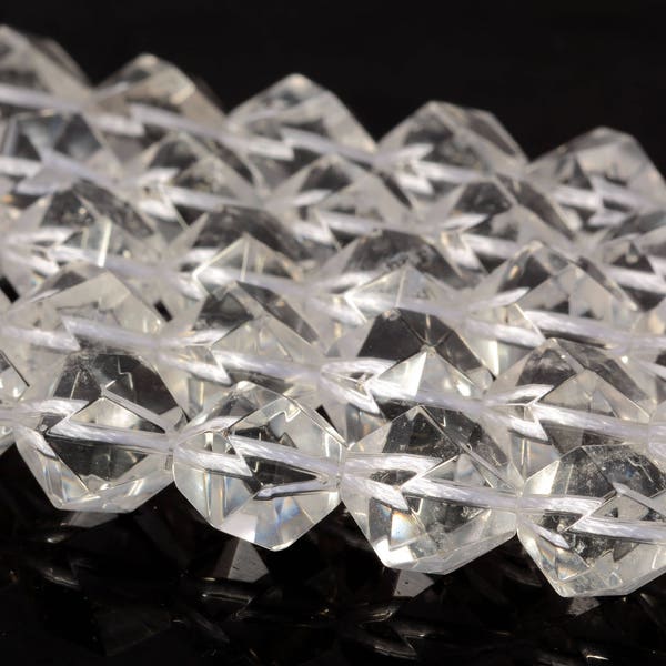 10MM Crystal Clear Quartz Beads Star Cut Faceted Grade AAA Genuine Natural Gemstone Loose Beads 7.5" LOT 1,3,5,10 and 50 (80005242 H-M22)