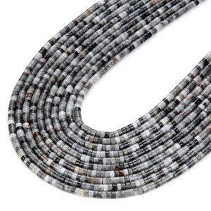 6X3MM Gray Picasso Jasper Gemstone Heishi Discs Loose Beads (P18)