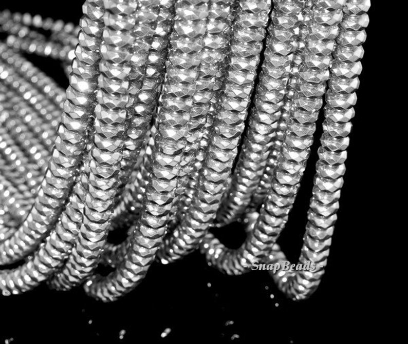 SILVER HEMATITE GEMSTONE SILVER FACETED RONDELLE 8X5MM LOOSE BEADS 16/"