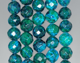 10MM  Chrysocolla Quantum Quattro Gemstone Faceted Round Loose Beads 15 inch Full Strand (90182623-A142)