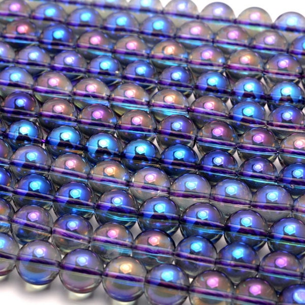 8mm Titanium Purple Rainbow Natural Mystic Quartz Gemstone Round Loose Beads 15.5 inch Full Strand (90187573-704A)