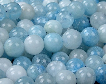 Natural Aquamarine Gemstone Grade AA Round 5MM 6MM 9MM 10MM 11MM Loose Beads (D109)