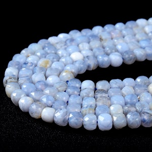 4-5MM Natural Blue Lace Agate Gemstone Grade AA Micro Faceted Cube Loose Beads (P44)