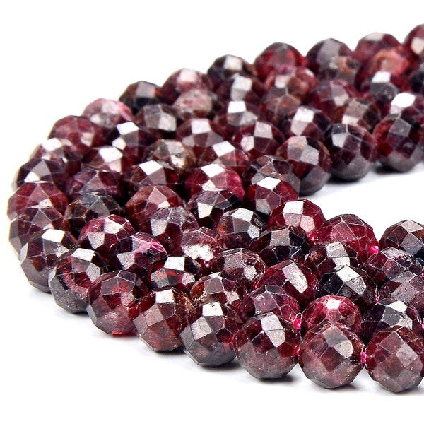 Natural Red Garnet Gemstone Grade AA Micro Faceted Round 6MM 7-8MM Loose Beads (P101)