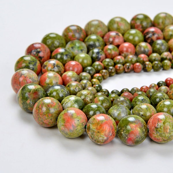 10mm Natural Unakite Gemstone AAA Green Round Loose Beads 15.5 inch Full Strand BULK LOT 1,3,5,10 and 50 (90148726-240)