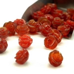 8MM Red Agate Gemstone Carved Rose Flower Beads  BULK LOT 5,10,20,30,50 (90187252-002)