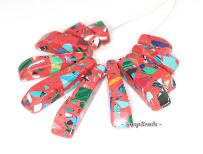 90114196-108 Matrix Turquoise Gemstone Mosaic Red Loose Beads Graduated Set 11 Beads