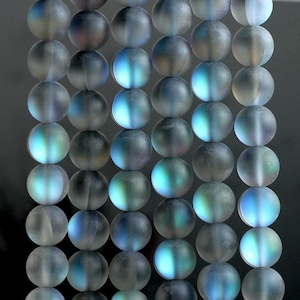 12mm Mystic Aura Quartz Frosted Matte Titanium BI Grey Rainbow Round Loose Beads 7 inch Half Strand (90184080-793)