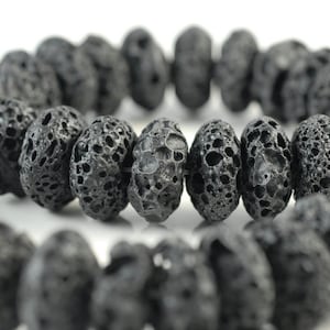 20x10mm Black Volcanic Basaltic Lava Gemstone  Rondelle Loose Beads 16 inch Full Strand (90186524-753)
