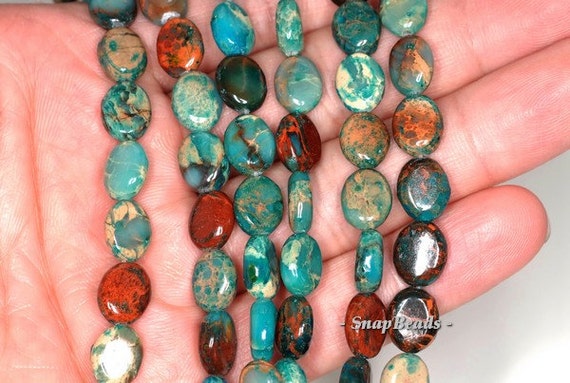 10X8MM IMPERIAL JASPER GEMSTONE BLUE GREEN BROWN OVAL 10X8MM LOOSE BEAD 15.5/"