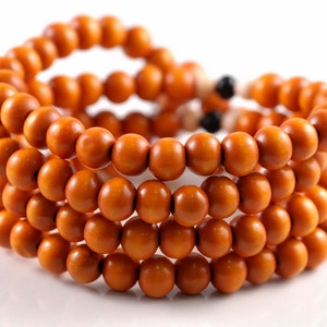 108PCS 8mm Orange Sandalwood Painted Beads Prayer Buddha Mala Meditation Beads Round Loose Beads BULK LOT (90182983-399)