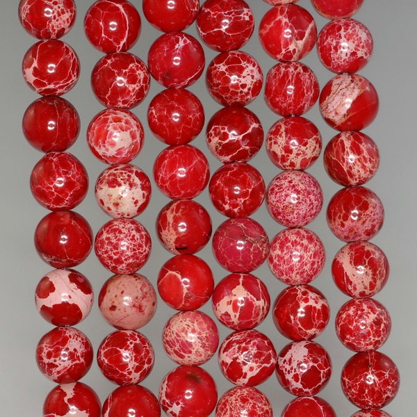 8mm Sea Sediment Imperial Jasper Gemstone Red Round Loose Beads 15.5 inch Full Strand (90184440-357)