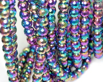 8mm Titanium Rainbow Hematite Gemstone Rainbow Faceted Round 8mm Loose Beads 16 inch Full Strand (90189028-354)