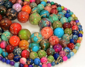 Multi Color Sea Sediment Imperial Jasper Gemstone 4mm 6mm 8mm 10mm 12mm Round Loose Beads 15 inch Full Strand (A243)