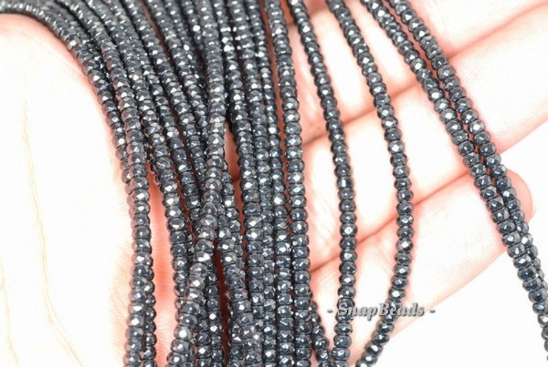 3x2mm Noir Black Hematite Gemstone Black Faceted Rondelle Loose Beads 16 inch Full Strand 90147070-336 image 4