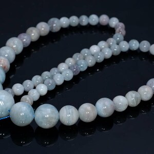 Natural Aquamarine Round Bead Necklace – 18” Strand, Silver Plated