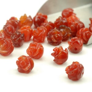 10MM Red Agate Gemstone Carved Rose Flower Beads  BULK LOT 5,10,20,30,50 (90187250-002)