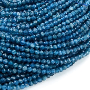 Perline sfuse rotonde micro sfaccettate di apatite blu intenso naturale di grado AAA da 2 mm e 3 mm (P14)