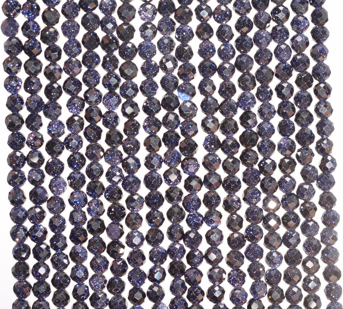 thumbnail image 2 of Blue Sandstone Gemstone Round Faceted Beads For Jewelry Making - 2mm, Gold Flash, 25+ Pieces 2 of 5