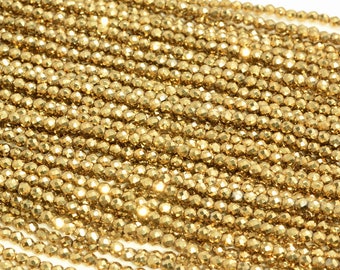 18k Gold Hematite Gemstone Grade AAA Micro Faceted Round 2mm 3mm 4mm Loose Beads 15.5 inch Full Strand (A261)