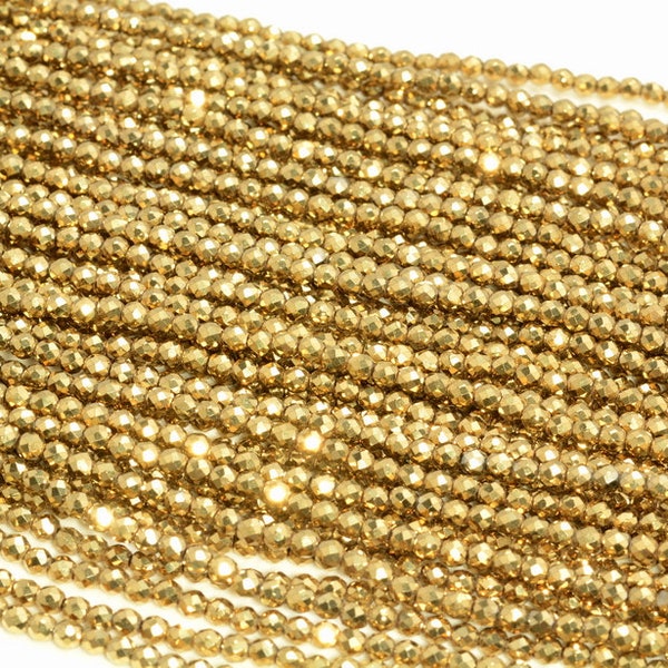 18k Gold Hematite Gemstone Grade AAA Micro Faceted Round 2mm 3mm 4mm Loose Beads 15.5 inch Full Strand (A261)