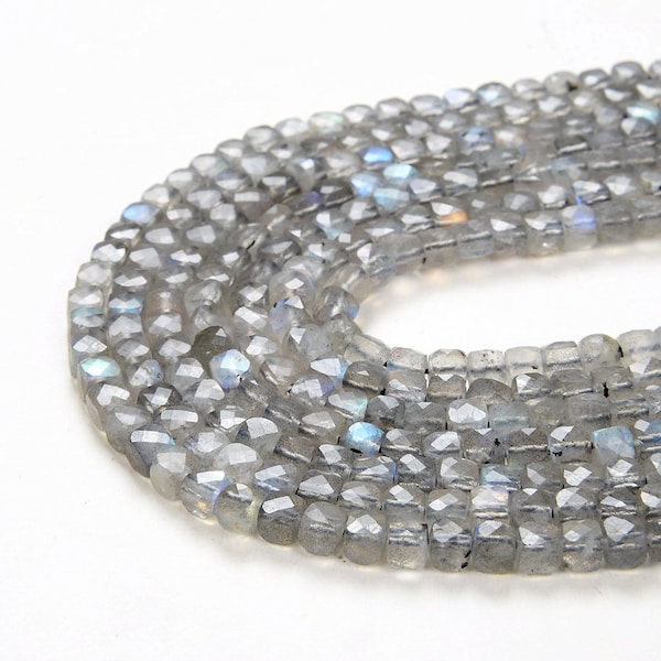 4MM Labradorite Gemstone Grade AAA Micro Faceted Square Cube Loose Beads (P5)