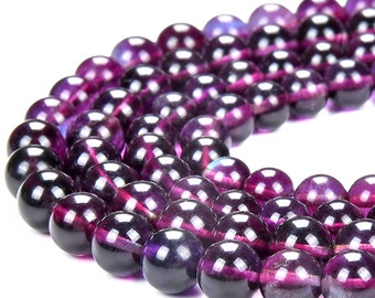 Perles en vrac rondes de 6 mm et 8 mm de fluorite pourpre de qualité AAA (D492)