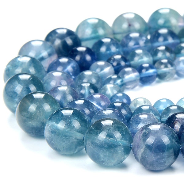 Genuine Natural Loose Round Semi Precious Healing Stone Smooth Purple Fluorite Gemstone Beads for DIY Jewelry Making 4-10mm Full Strand 15 - UK