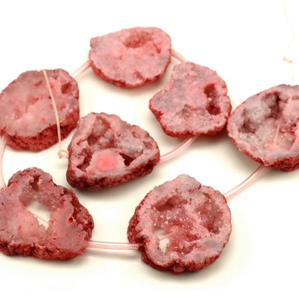 50x45-40x35mm Agate Druzy Gemstone Red Rough Slice Loose Beads 3 Beads (90189055-B43)