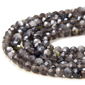 4X3MM Natural Silver Obsidian Gemstone Grade AAA Micro Faceted Rondelle Loose Beads 15 inch Full Strand (80016402-P62)