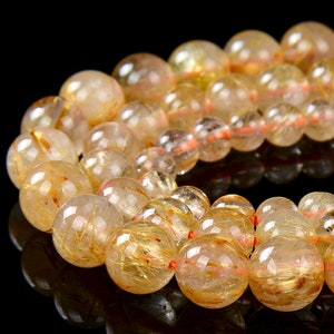 Natural Golden Rutilated Quartz Gemstone Grade AAA Round 4MM 5MM 6MM 7MM 8MM Loose Beads (D249)