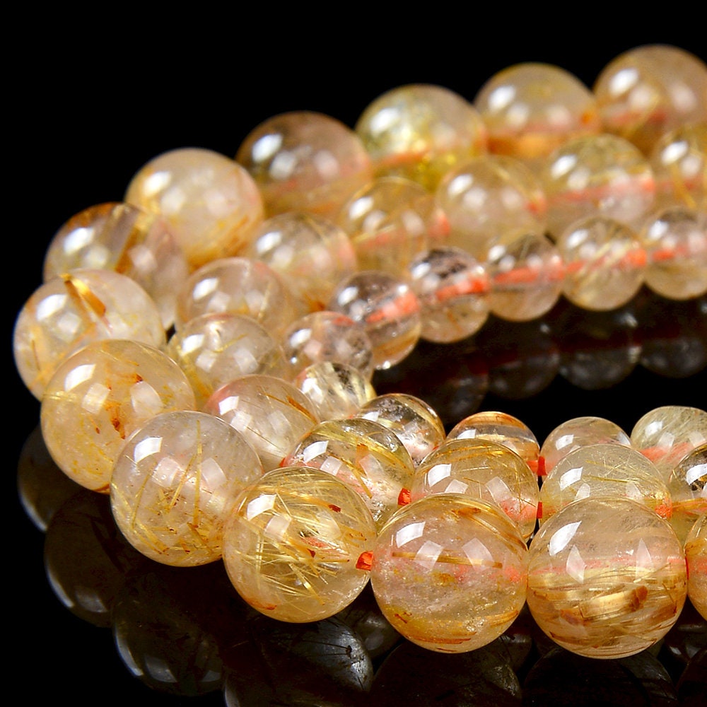 Natural Golden Rutilated Quartz Gemstone Grade AAA Round 4MM 5MM 6MM 7MM 8MM Loose Beads (D249)