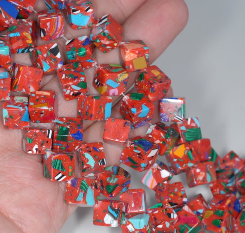 8MM Red Matrix Turquoise Gemstone Square Cube Diagonal Loose Beads 7 ...