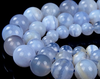 Natural Chalcedony Blue Lace Agate Gemstone Grade AA Round 6MM 7MM 8MM 9MM 10MM 11MM Loose Beads (D267)