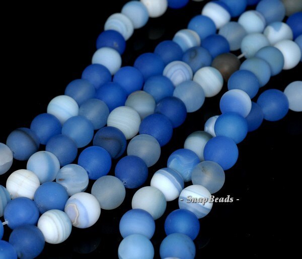 アガット　グリーン、ブルー 10mm Blue Agate Gemstone Blue Striped Matte Frosted Round