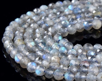 Pierre précieuse de labradorite naturelle de qualité AAA, micro-facettes rondes de 2 à 3 mm, perles en vrac de 4 mm, brin complet de 15 pouces (P57)