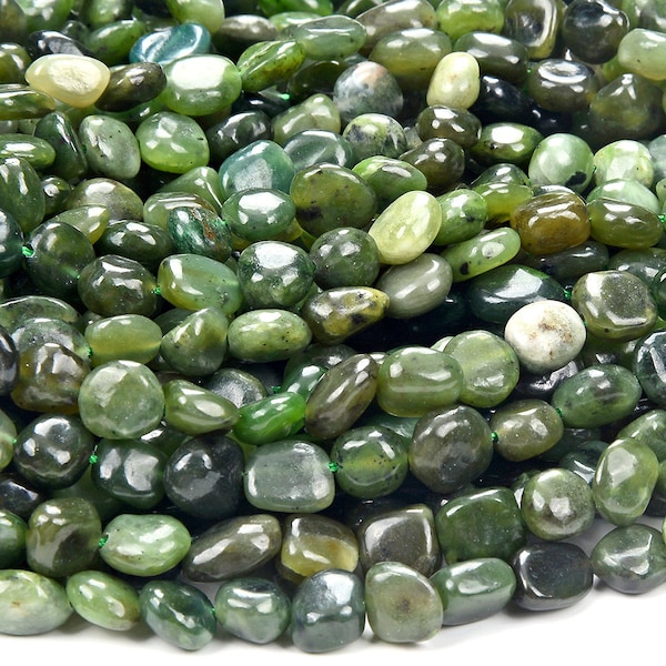 Natural Canadian Nephrite Jade Gemstone 8-10MM Pebble Nugget Loose Beads (D468)