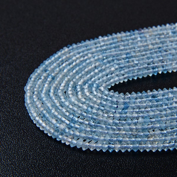 3x2MM  Aquamarine Gemstone Grade AAA Bicone Faceted Rondelle Saucer Loose Beads (P1)