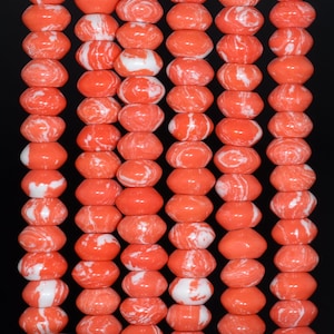 8 x 5 MM オレンジ ホワイト マトリックス ターコイズ ジェムストーン ロンデル ルース ビーズ 15.5 インチ フル ストランド (90183294-A152)