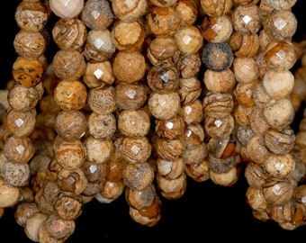 12mm Picture Jasper Gemstone Grade AA Faceted Round Loose Beads 15 inch Full Strand (90190647-710B)