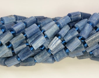 Genuine Natural Rough Kyanite Gemstone Grade AAA 8x6-11x6MM Faceted Round Tube Loose Beads