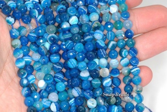 8MM MELODY BLUE AGATE GEMSTONE BLUE SWIRLS FACETED ROUND 8MM LOOSE BEADS 15/"