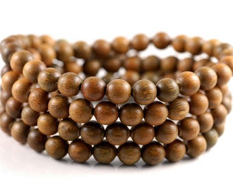 108 PIEZAS de cuentas redondas sueltas de sándalo verde natural fragante de grado AAA para oración y meditación (90182707-398)