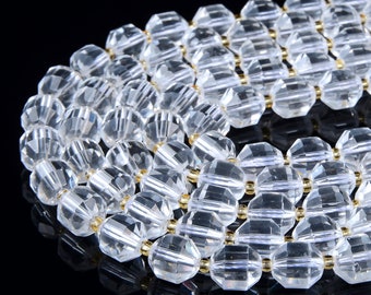 Natural Rock Crystal Clear Quartz Gemstone Grade AAA Faceted Prism Double Point Cut 8MM 10MM Loose Beads (D34)